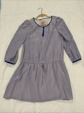 Juicy Couture Blue and White 100% Silk Dress with Drawstring Waist size Medium